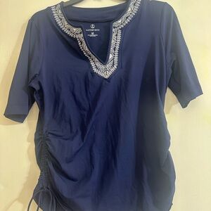 Lands' End Women's Blue swim Top with Embroidered Neckline